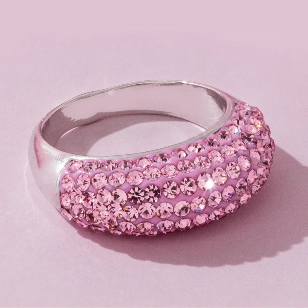 Rose Swarovskii Crystal pave ring size 7 rhodium plated silver BNIB gorgeous!